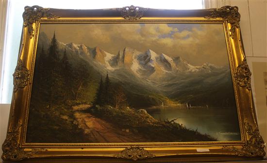 Gunter Seekatz (German b. 1928),  mountainous landscape with lake, signed, oil on canvas